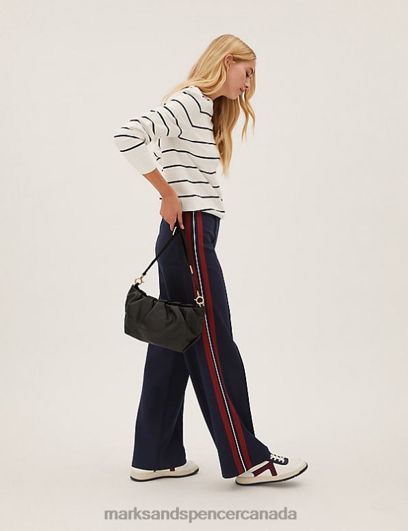 Marks and Spencer sale - Women Black Mix Clothing Marks & Spencer Side Stripe Wide Leg Trousers 20VTD2816