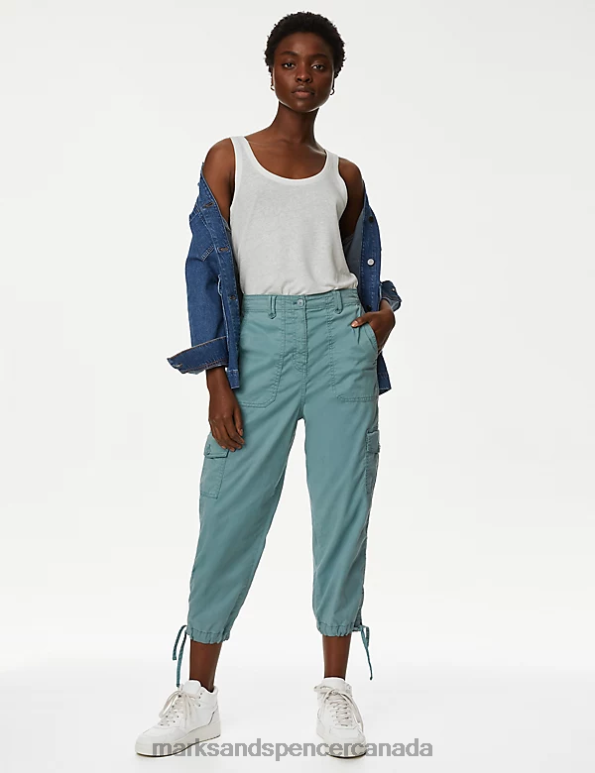 Women Blue Clothing Marks & Spencer Lyocell Rich Cargo Cropped Trousers 20VTD951 - Marks and Spencer Canada locations