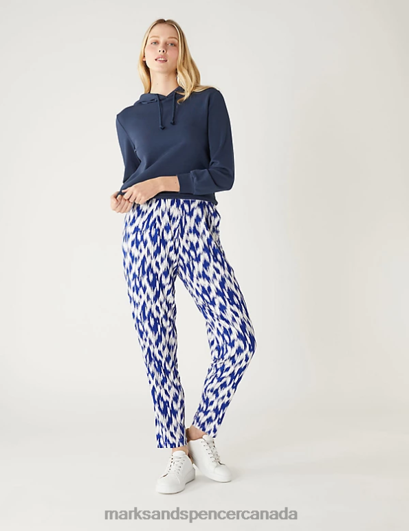 Marks and Spencer Canada - Women Blue Mix Clothing Marks & Spencer Jersey Printed Tapered Trousers 20VTD2296