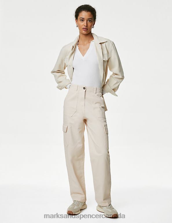 Marks and Spencer Canada - Women Calico Clothing Marks & Spencer Cotton Rich Cargo Straight Leg Trousers 20VTD1526