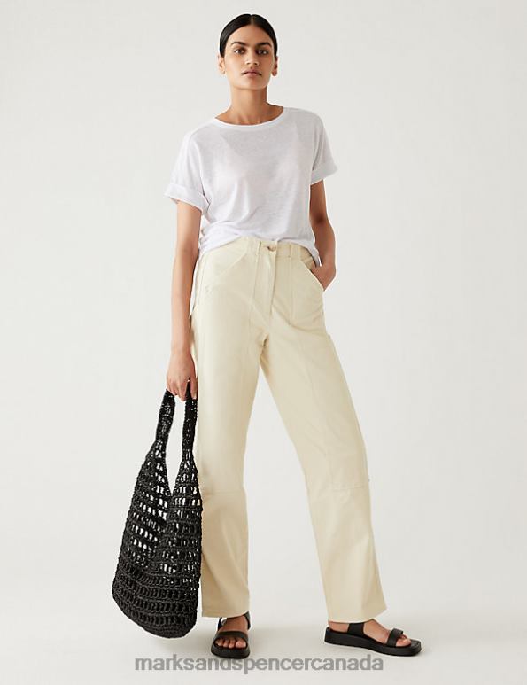 Marks and Spencer Canada - Women Calico Clothing Marks & Spencer Cotton Rich Relaxed Straight Trousers 20VTD2222