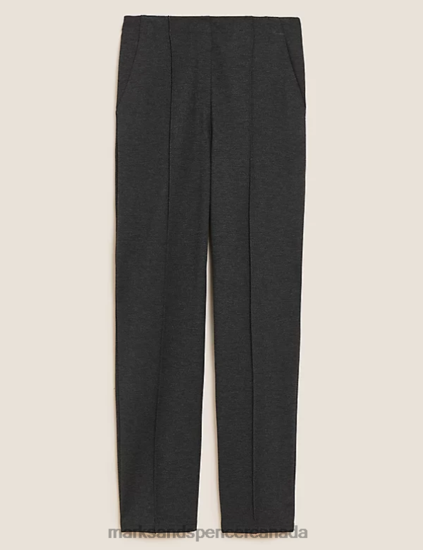 Women Charcoal Clothing Marks & Spencer Jersey Straight Leg Trousers 20VTD3314 - Marks and Spencer outlet