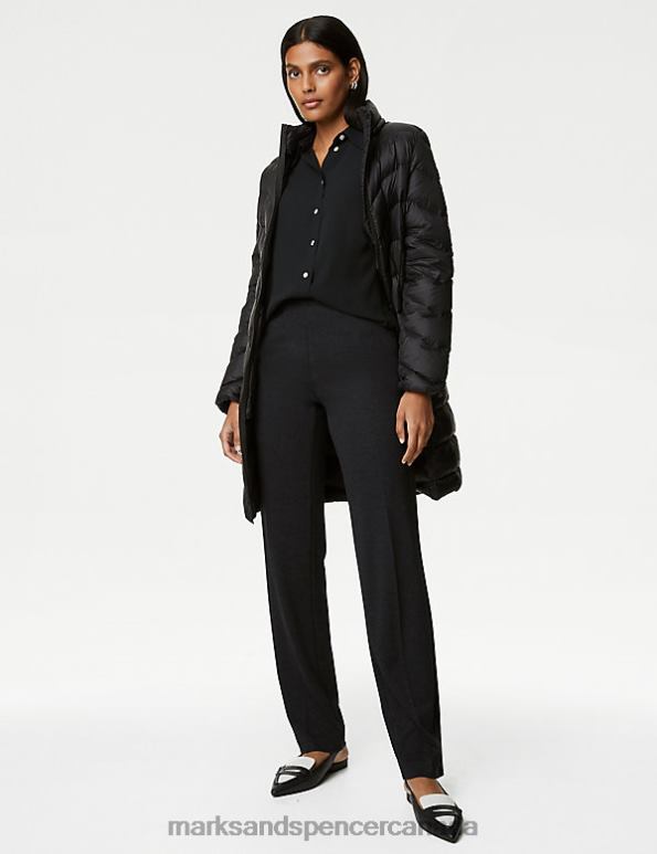 Marks and Spencer near me - Women Charcoal Clothing Marks & Spencer Jersey Straight Leg Trousers with Stretch 20VTD2474