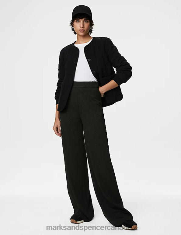 Women Charcoal Clothing Marks & Spencer Jersey Wide Leg Trousers with Stretch 20VTD632 - Marks and Spencer outlet