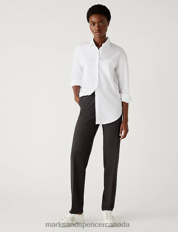 Marks and Spencer Canada - Women Charcoal Clothing Marks & Spencer Straight Leg Trousers with Stretch 20VTD1681