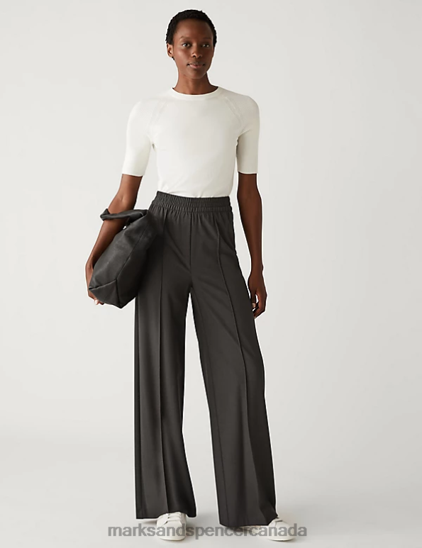 Marks and Spencer Canada - Women Charcoal Clothing Marks & Spencer Wide Leg Trousers 20VTD870