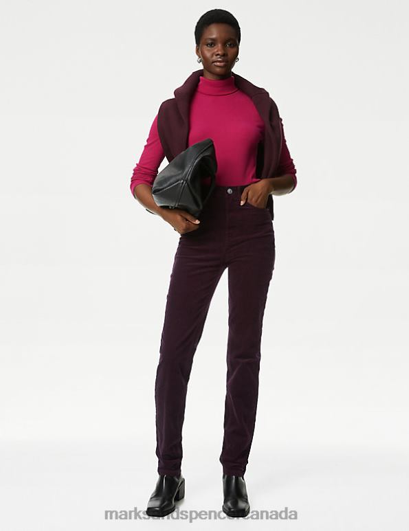 Women Dark Burgundy Clothing Marks & Spencer Sienna Corduroy Straight Leg Trousers 20VTD1614 - Marks and Spencer outlet