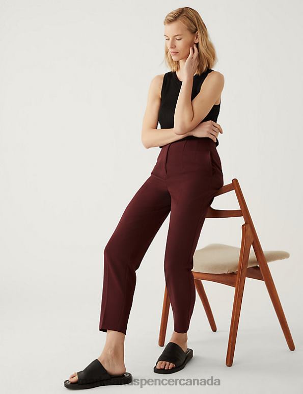 Women Dark Burgundy Clothing Marks & Spencer Tapered Ankle Grazer Trousers 20VTD1214 - Marks and Spencer online