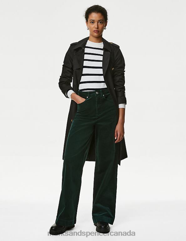 Women Dark Green Clothing Marks & Spencer Cotton Rich Cord Wide Leg Trousers 20VTD2914 - Marks and Spencer Canada locations