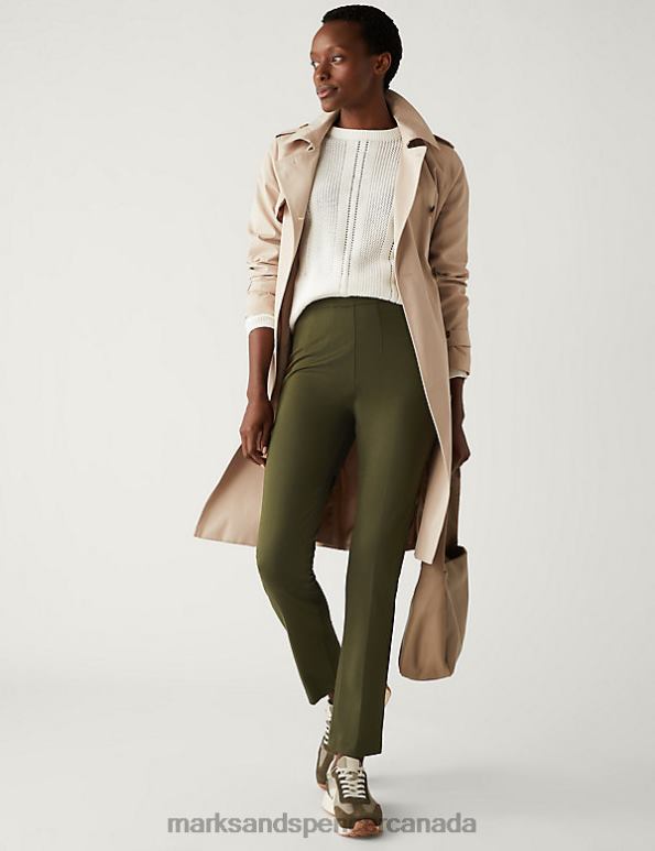 Marks and Spencer Canada - Women Dark Khaki Clothing Marks & Spencer Jersey Slim Fit Ankle Grazer Trousers 20VTD2248