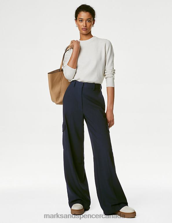 Marks and Spencer Canada - Women Dark Navy Clothing Marks & Spencer Cargo Wide Leg Trousers 20VTD1163