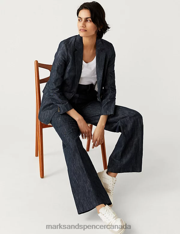 Marks and Spencer Canada - Women Dark Navy Clothing Marks & Spencer Cotton Rich Wide Leg Trousers 20VTD571