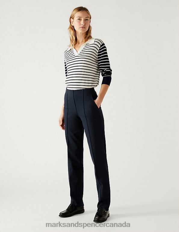 Marks and Spencer near me - Women Dark Navy Clothing Marks & Spencer Jersey Straight Leg Trousers 20VTD3029