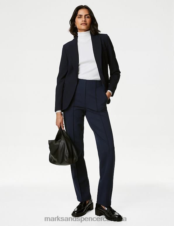 Women Dark Navy Clothing Marks & Spencer Jersey Twill Straight Leg Trousers 20VTD1993 - Marks and Spencer Canada locations