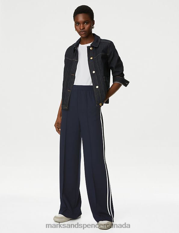 Marks and Spencer sale - Women Dark Navy Clothing Marks & Spencer Side Stripe Wide Leg Trousers 20VTD626