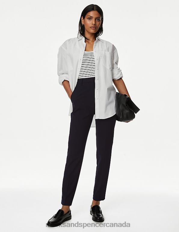 Marks and Spencer sale - Women Dark Navy Clothing Marks & Spencer Slim Fit Ankle Grazer Trousers with Stretch 20VTD878