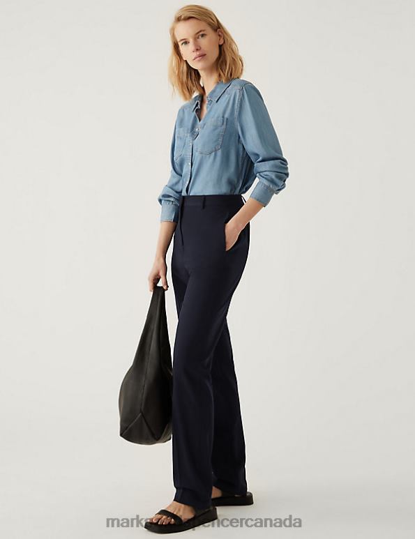 Women Dark Navy Clothing Marks & Spencer Straight Leg Trousers with Stretch 20VTD1680 - Marks and Spencer outlet