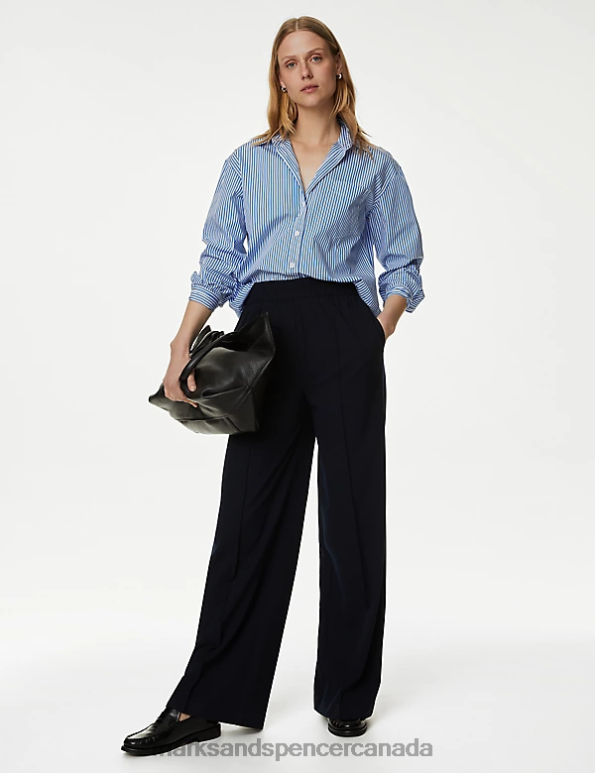 Women Dark Navy Clothing Marks & Spencer Wide Leg Trousers 20VTD491 - Marks and Spencer Canada locations