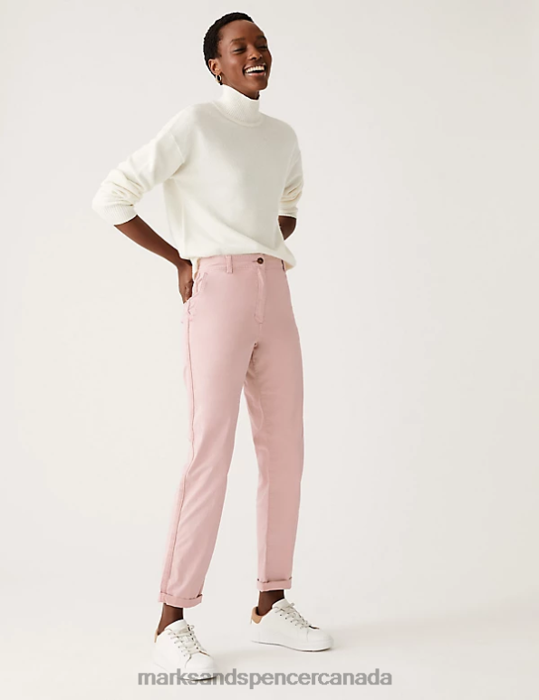 Marks and Spencer sale - Women Dusted Pink Clothing Marks & Spencer Cotton Rich Tea Dyed Slim Fit Chinos 20VTD2588