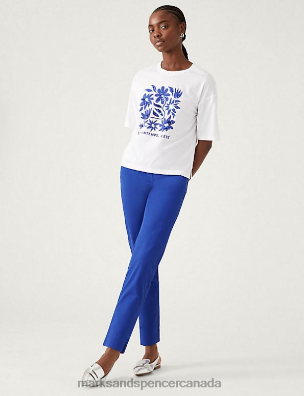 Women Electric Blue Clothing Marks & Spencer Cotton Rich Tapered Chinos 20VTD860 - Marks and Spencer Canada locations