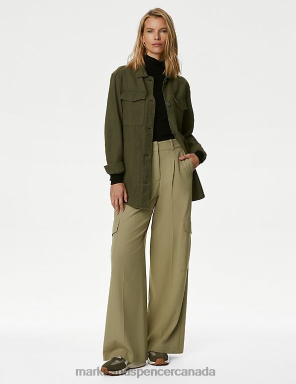 Women Faded Khaki Clothing Marks & Spencer Cargo Pleated Wide Leg Trousers 20VTD1426 - Marks and Spencer Canada locations