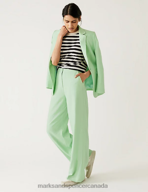 Women Fresh Mint Clothing Marks & Spencer Linen Blend Wide Leg Trousers 20VTD2707 - Marks and Spencer Canada locations