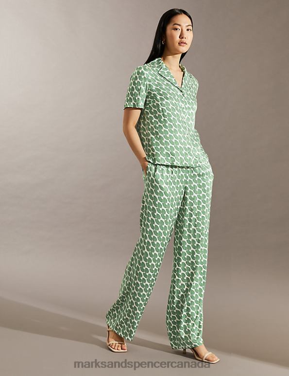 Marks and Spencer near me - Women Green Mix Clothing Marks & Spencer Geometric Wide Leg Trousers 20VTD1110