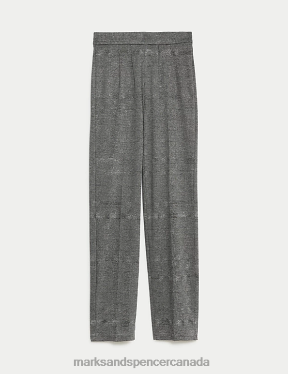 Marks and Spencer sale - Women Grey Mix Clothing Marks & Spencer Jersey Checked Straight Leg Trousers 20VTD2057