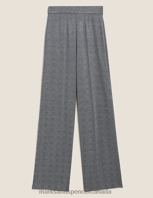 Marks and Spencer Canada - Women Grey Mix Clothing Marks & Spencer Jersey Checked Wide Leg Trousers 20VTD2122