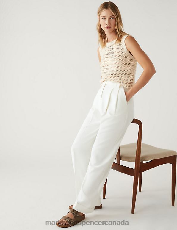 Women Ivory Clothing Marks & Spencer Belted Relaxed Straight Trousers 20VTD1010 - Marks and Spencer online