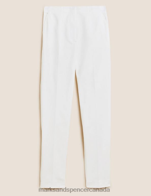 Marks and Spencer sale - Women Ivory Clothing Marks & Spencer Cotton Blend Slim Fit Ankle Grazer Trousers 20VTD3253