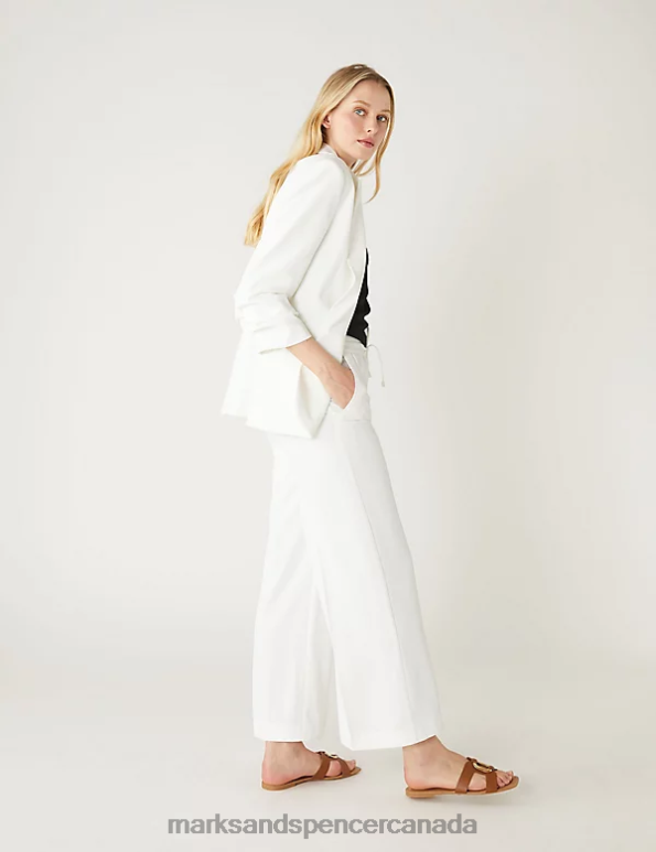 Marks and Spencer Canada - Women Ivory Clothing Marks & Spencer Crepe Wide Leg Cropped Trousers 20VTD2553