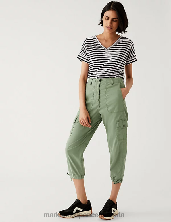 Marks and Spencer sale - Women Khaki Clothing Marks & Spencer Lyocell Rich Cargo Cropped Trousers 20VTD949