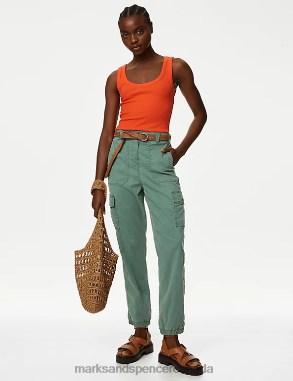 Women Khaki Clothing Marks & Spencer Lyocell Rich Cargo Tea Dyed Trousers 20VTD613 - Marks and Spencer outlet