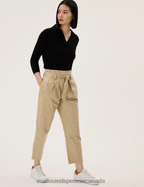 Women Latte Clothing Marks & Spencer Cotton Rich Balloon Tapered Trousers 20VTD3195 - Marks and Spencer Canada locations