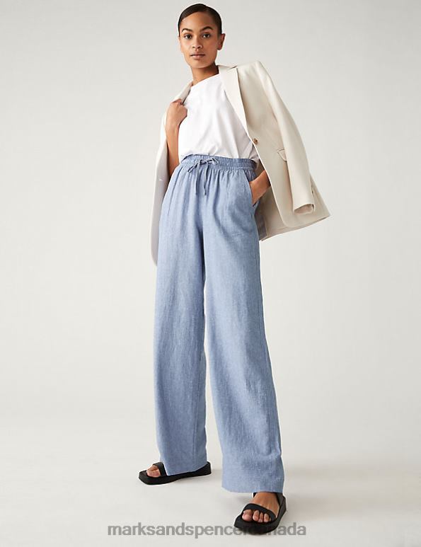 Marks and Spencer near me - Women Light Chambray Clothing Marks & Spencer Linen Rich Wide Leg Trousers 20VTD451