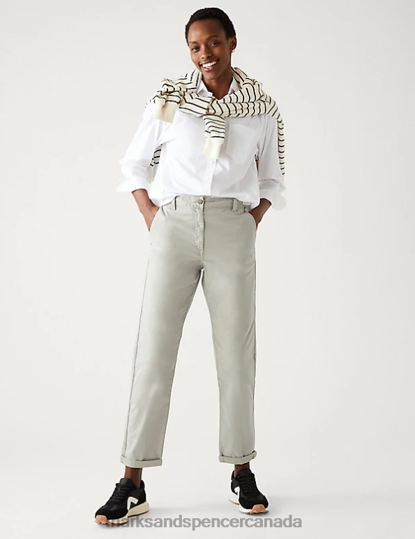 Marks and Spencer Canada - Women Light Grey Clothing Marks & Spencer Cotton Rich Tea Dyed Slim Fit Chinos 20VTD2586