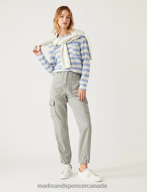 Marks and Spencer Canada - Women Light Grey Clothing Marks & Spencer Lyocell Rich Cargo Tea Dyed Trousers 20VTD614