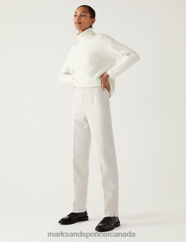 Marks and Spencer Canada - Women Light Natural Clothing Marks & Spencer Zip Detail Straight Leg Trousers 20VTD2336