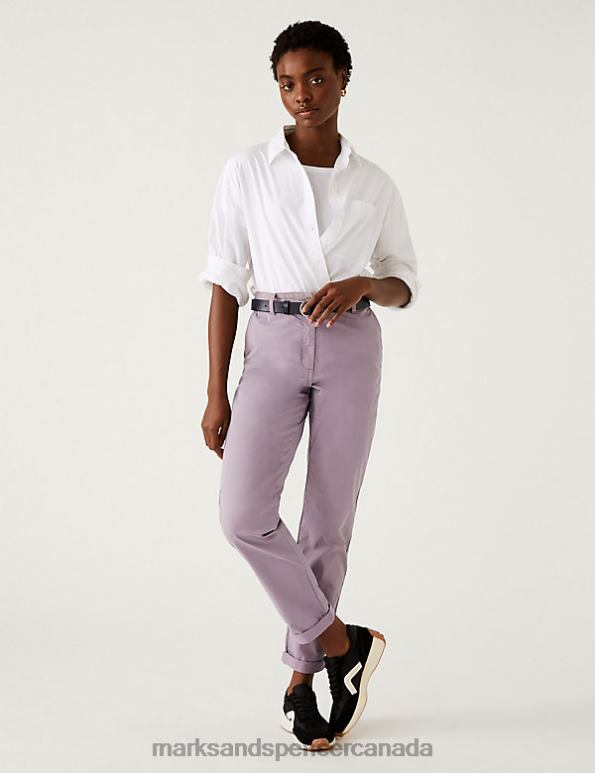 Women Light Purple Clothing Marks & Spencer Cotton Rich Tea Dyed Slim Fit Chinos 20VTD2589 - Marks and Spencer online