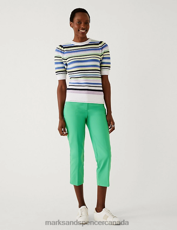 Marks and Spencer sale - Women Medium Green Clothing Marks & Spencer Cotton Blend Slim Fit Cropped Trousers 20VTD2464