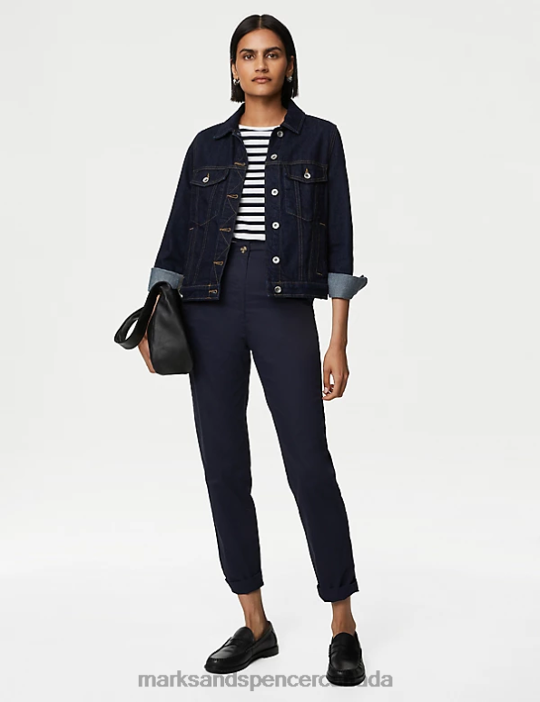 Marks and Spencer Canada - Women Midnight Navy Clothing Marks & Spencer Cotton Rich Cool Comfort Slim Fit Chinos 20VTD2909