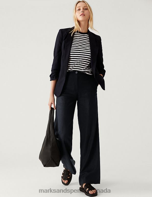 Women Midnight Navy Clothing Marks & Spencer Linen Blend Wide Leg Trousers 20VTD3052 - Marks and Spencer online