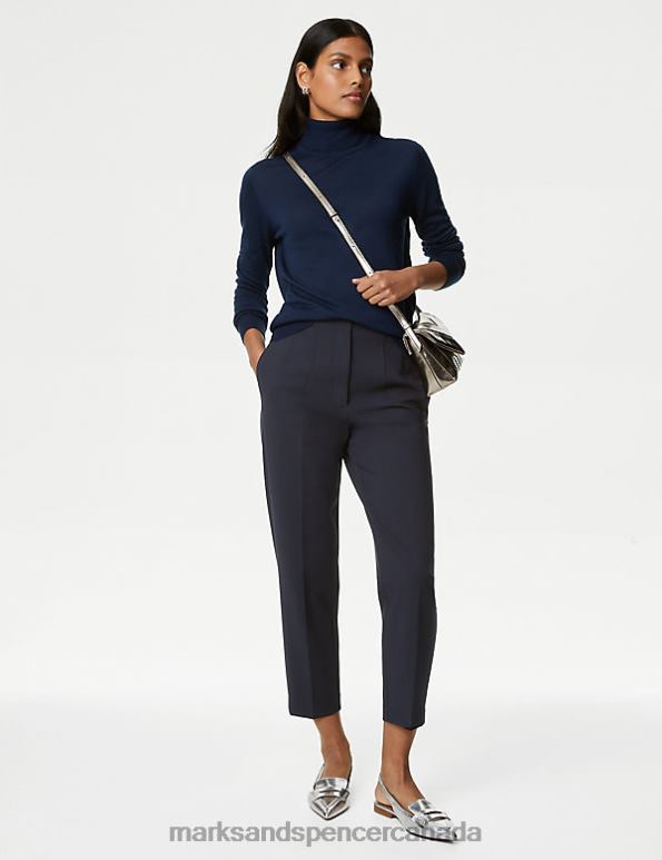 Women Midnight Navy Clothing Marks & Spencer Tapered Ankle Grazer Trousers 20VTD831 - Marks and Spencer online