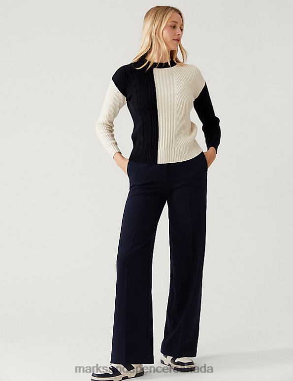 Marks and Spencer Canada - Women Midnight Navy Clothing Marks & Spencer Twill Wide Leg Trousers 20VTD218