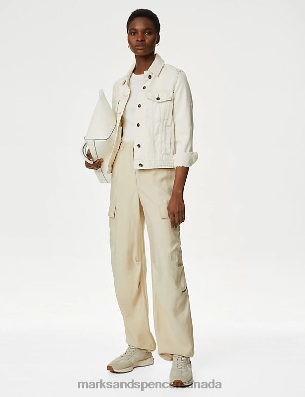 Marks and Spencer Canada - Women Natural Beige Clothing Marks & Spencer Modal Rich Cargo Wide Leg Trousers 20VTD1461