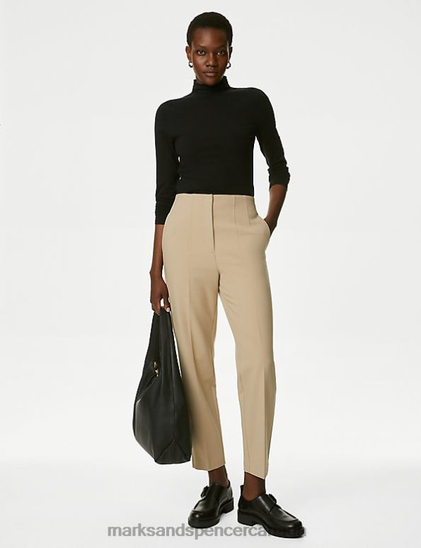 Marks and Spencer near me - Women Natural Beige Clothing Marks & Spencer Tapered Ankle Grazer Trousers 20VTD1212