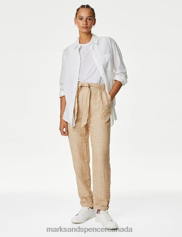 Marks and Spencer sale - Women Natural Clothing Marks & Spencer Pure Linen Belted Tapered Trousers 20VTD2283