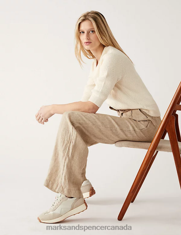 Marks and Spencer sale - Women Natural Clothing Marks & Spencer Pure Linen Belted Wide Leg Trousers 20VTD459