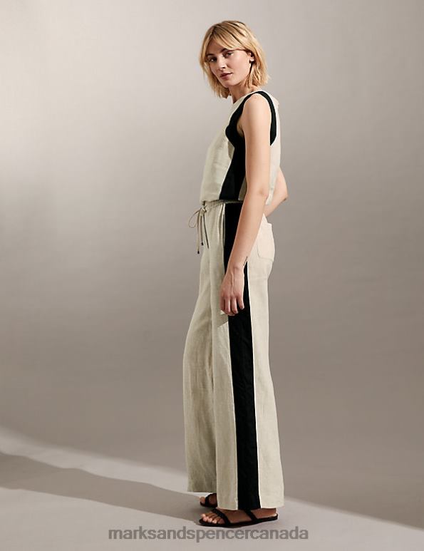 Marks and Spencer near me - Women Natural Mix Clothing Marks & Spencer Pure Linen Side Stripe Wide Leg Trousers 20VTD1558